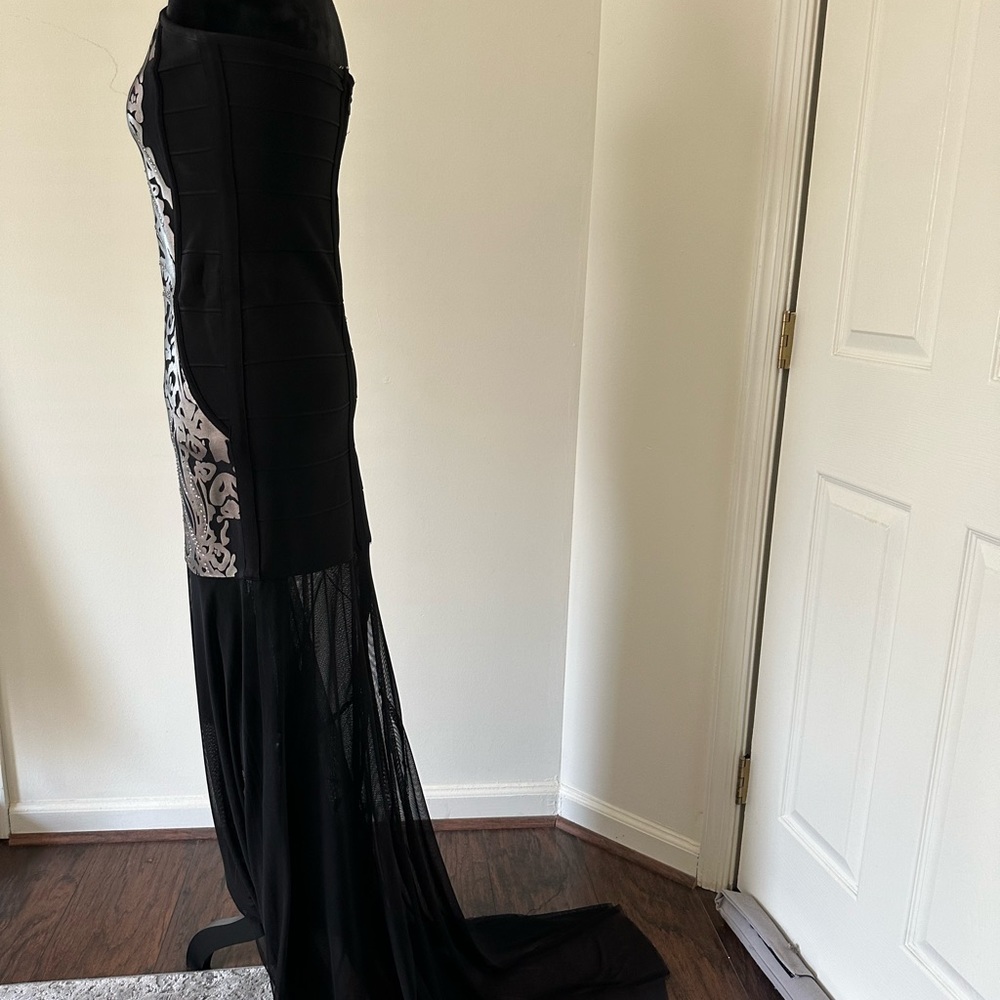 Elegant evening wear with shear bottom, small trail at the back, top is bodycon